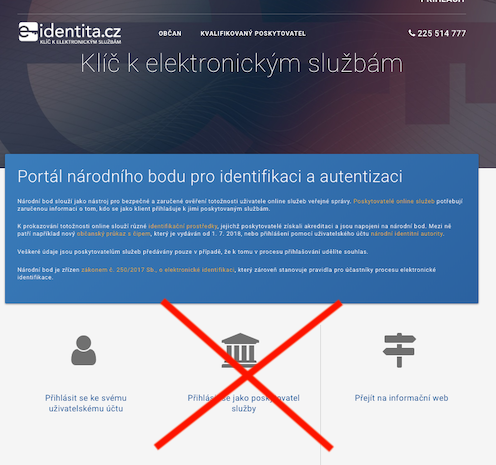 Screenshot domovské stránky portálu eidentita.cz